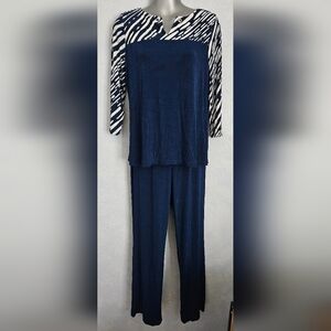 TRAVELERS BY CHICO'S Womens Navy Zebra-ish Pantsuit 16/18